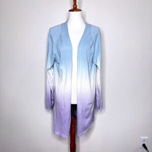 JOHNNY WAS Ombre‎ Dip Dye Cotton Duster Cardigan Boho Blue Purple White Coastal